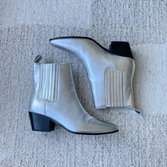 J. Crew Piper Ankle Boots in Metallic Leather Size 6 - Picture 2 of 8